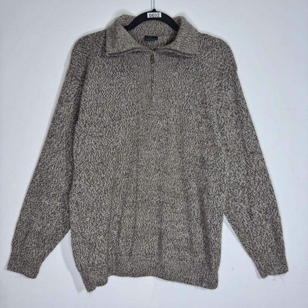 100% Alpaca Quarter Zip Sweater Marled Neutral Pullover Unisex